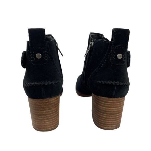 UGG Leahy Black Suede Leather Ankle Boots Stacked Block Heel Booties Size 9 - Picture 10 of 14